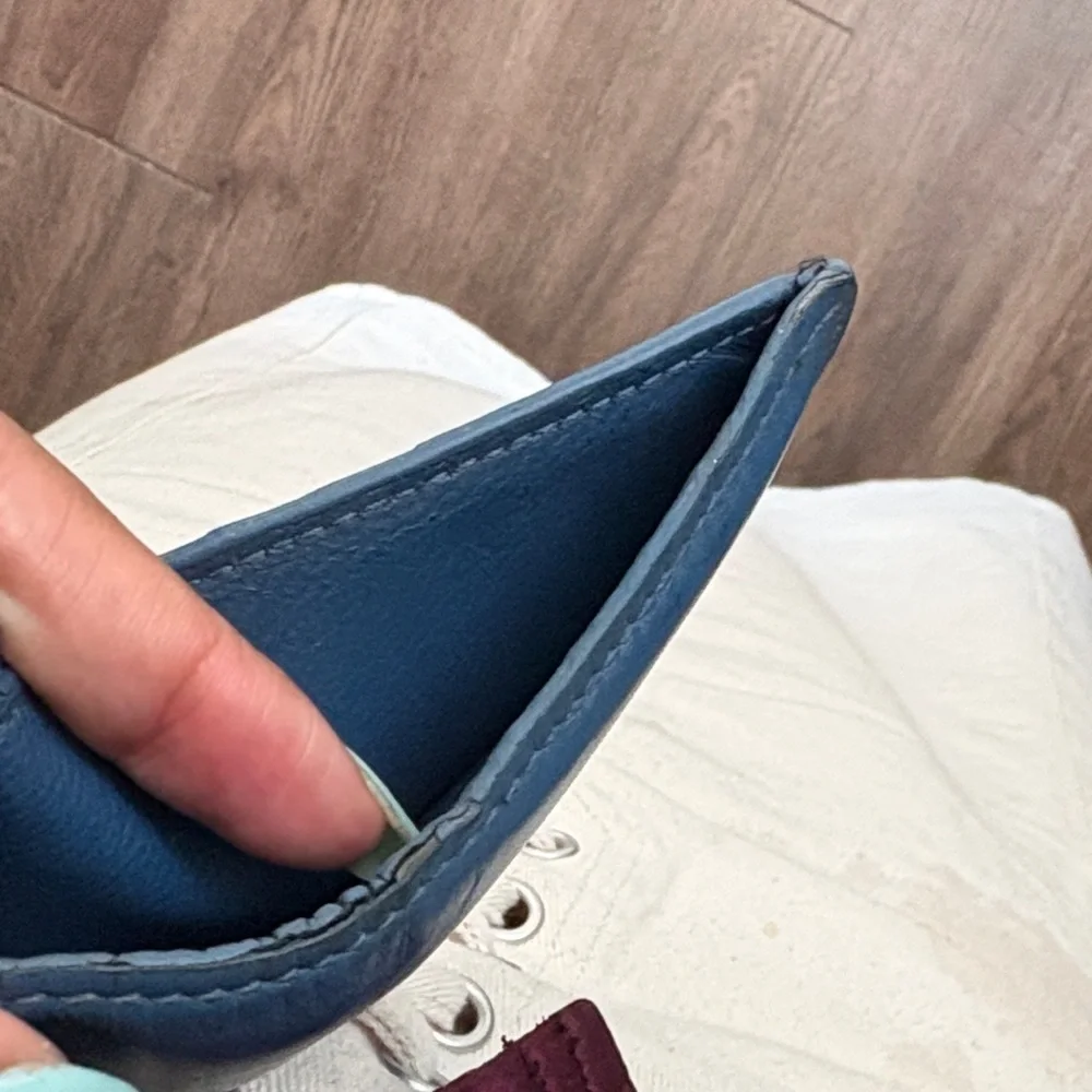 Balenciaga Teal Blue Leather Card Holder with White Logo